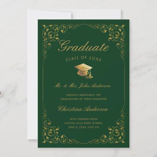 Gold Ivy Cap Script From Parents Green Graduation  Announcement