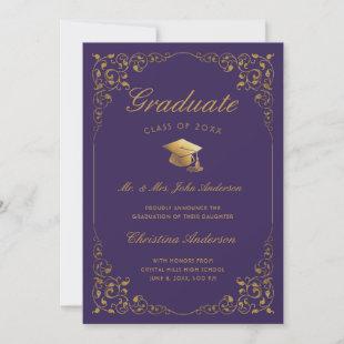 Gold Ivy Cap Script From Parents Purple Graduation Announcement