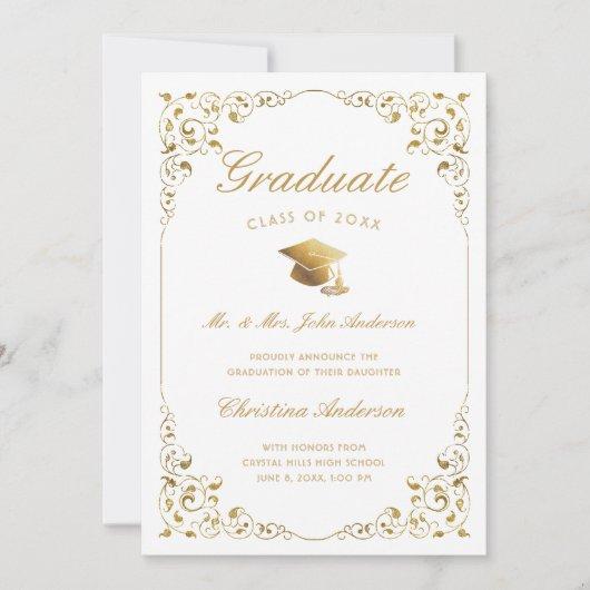 Gold Ivy Cap Script From Parents White Graduation  Announcement