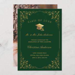 Gold Ivy Script From Parent Photo Green Graduation Announcement