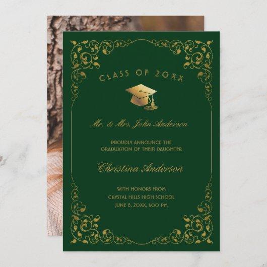 Gold Ivy Script From Parent Photo Green Graduation Announcement