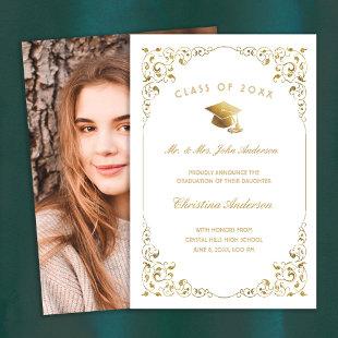 Gold Ivy Script From Parent Photo White Graduation Announcement