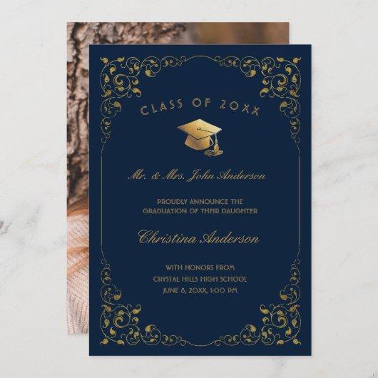 Gold Ivy Script From Parents Photo Navy Graduation Announcement