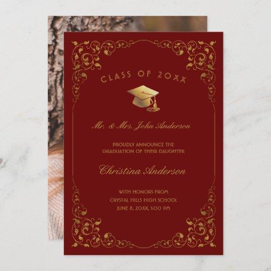 Gold Ivy Script From Parents Photo Red Graduation Announcement