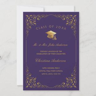 Gold Ivy Script From Parents Purple Graduation Announcement