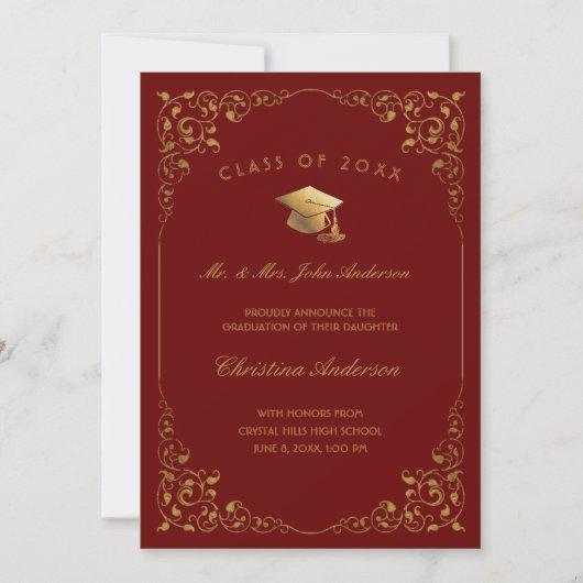 Gold Ivy Script From Parents Red Graduation Announcement