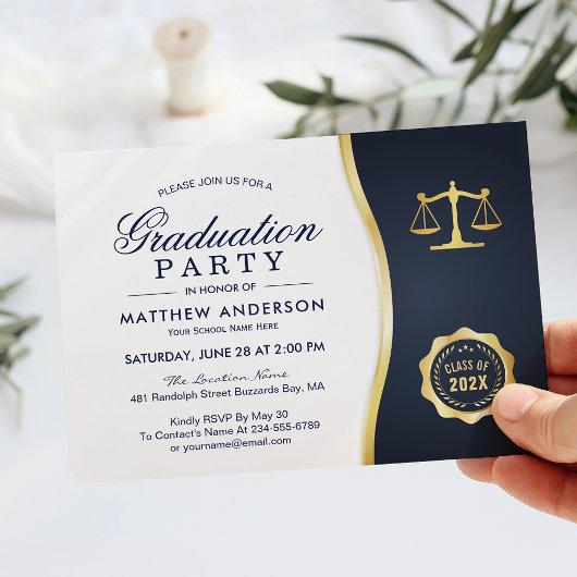 Gold Justice Wreath Law School Graduation Party Invitation