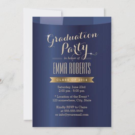 Gold Label Navy Blue Graduation Party Invitations
