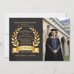 Gold Leaf Graduation Photo Invitation