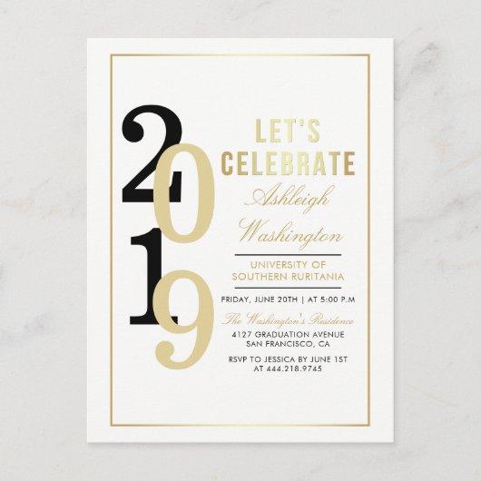 Gold Let's Celebrate | White Graduation Party Invitation Postcard