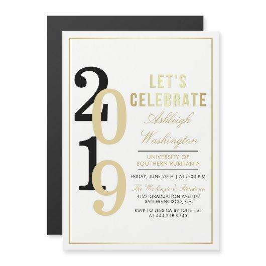 Gold Let's Celebrate | White Graduation Party Magnetic Invitation