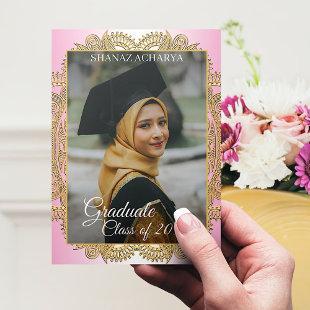 Gold Mandala On Pink Graduation Announcement Postcard