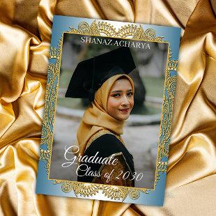 Gold Mandala On Teal Blue Graduation Announcement