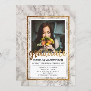 Gold & Marble Typography | Photo Graduation Party Invitation
