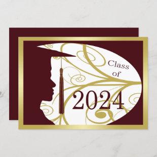 Gold/Maroon Man Silhouette 2024 Graduation Party Invitation