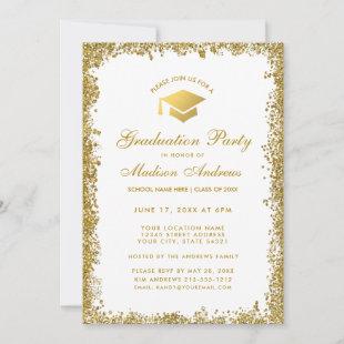 Gold Modern Glitter Graduation Party Invite W