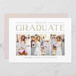 Gold Modern Typography Photo Collage Graduation Invitation