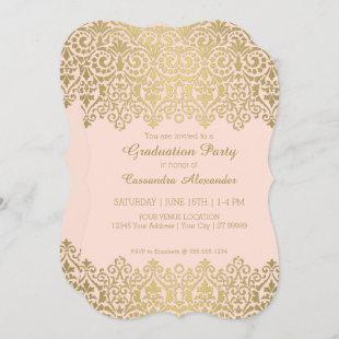 Gold n Blush Vintage Lace Elegant Graduation Party Invitation