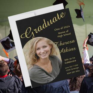 Gold on Black With Photo Graduation Party  Invitation