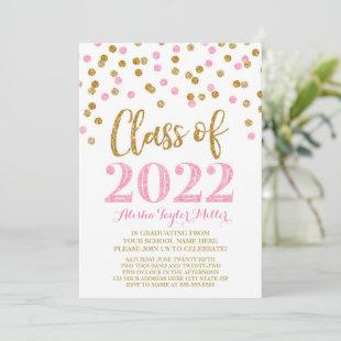 Gold Pink Glitter Confetti Graduation Party 2022 Invitation