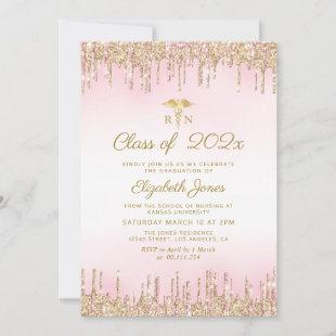 gold pink glitter nursing graduation party invitation