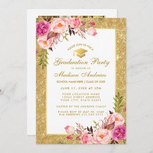 Gold Pink Graduation Party Invite - Photo Back