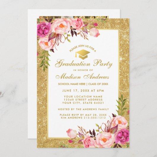Gold Pink Graduation Party Invite - Photo Back