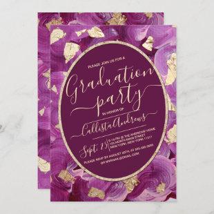 Gold Plum Lilac Acrylic Brushstroke Graduation Invitation