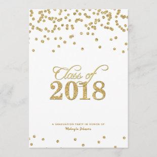 Gold Polka-dots Glitter Class of 2018 Party Invitation