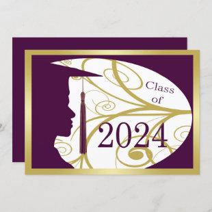 Gold/Purple Man Silhouette 2024 Graduation Party Invitation