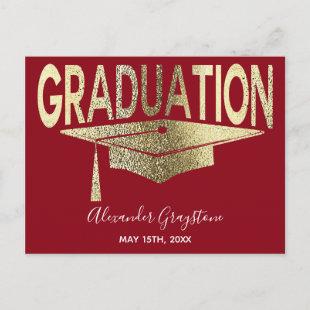 Gold Red Graduation Cap Save The Date Postcard