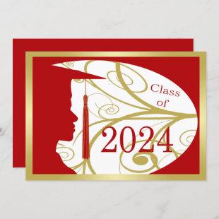 Gold/Red Man Silhouette 2024 Graduation Party Invitation