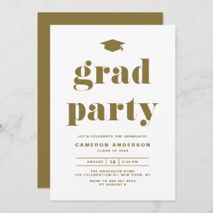 Gold Retro Bold Typography Graduation Party Invitation