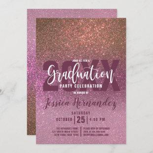 Gold Rose Pink Triple Glitter Ombre Graduation Invitation