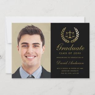 Gold Scales of Justice Law Black Graduation Announcement