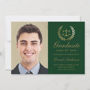 Gold Scales of Justice Law Laurel Green Graduation Announcement