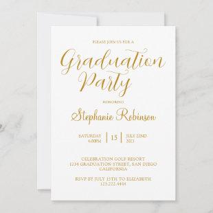 Gold Script Modern Calligraphy Graduation Party Invitation