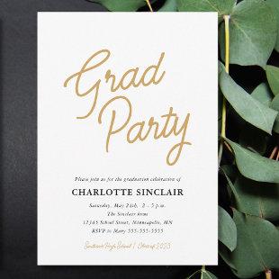Gold Script Simple Budget Grad Party Invitation