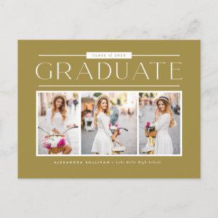 Gold Simple Typography Photo Collage Graduation Postcard