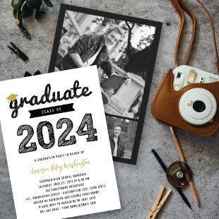 Gold Sketch Graduate Cap Class Of 2024 Grad Party Invitation