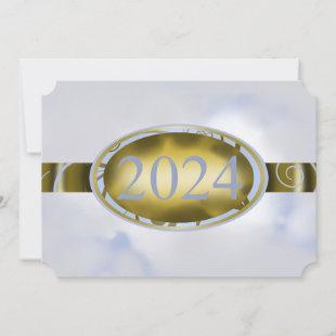 Gold & Sky-Blue Graduation Floral Button 2024 Card