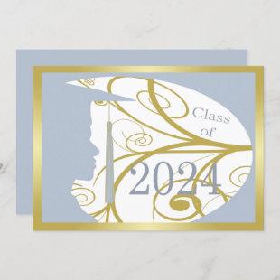 Gold/Sky Blue Man Silhouette 2024 Graduation Party Invitation