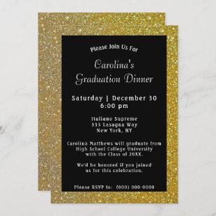 Gold Sparkle Dinner Black Graduation Invitation