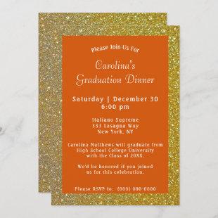 Gold Sparkle Dinner Orange Graduation Invitation