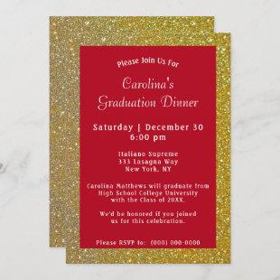 Gold Sparkle Dinner Red Graduation Invitation