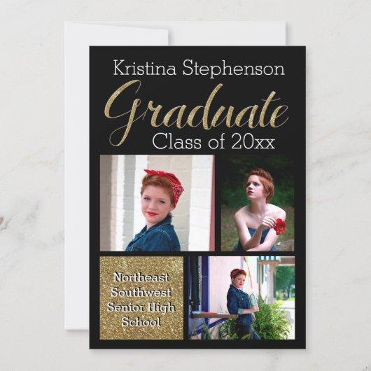 Gold Sparkle Photo Collage High School Graduation Invitation