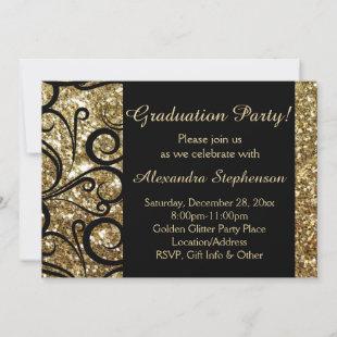 Gold Sparkly Swirl Graduation Party Invitation