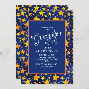 Gold Stars on Navy Blue Graduation Party Invitation