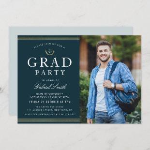 gold strips law school photo grad party  invitation