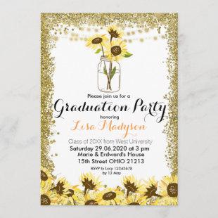 Gold Sunflower Graduation Party Invite